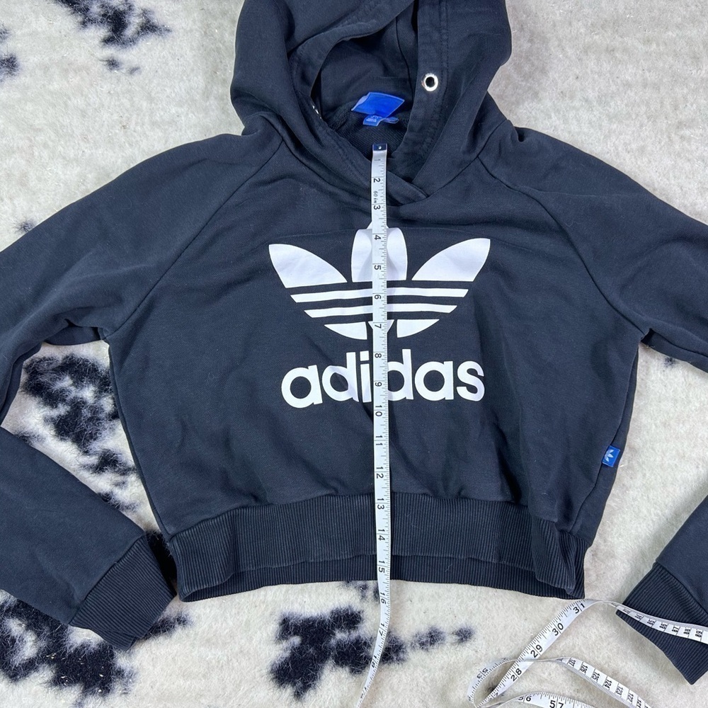 Adidas Women's Black Cropped Long Sleeve Hoodie Sweatshirt Size Small - Picture 4 of 5